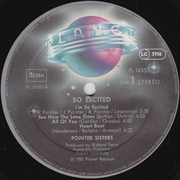 Pointer Sisters : So Excited! (LP, Album)