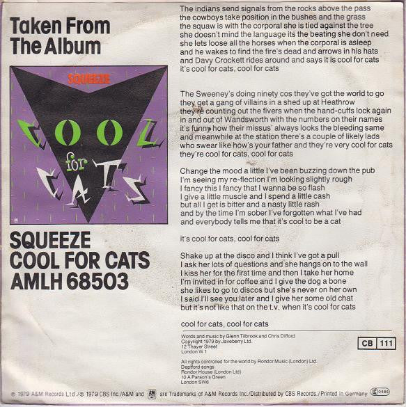 Squeeze (2) : Cool For Cats (7", Single)