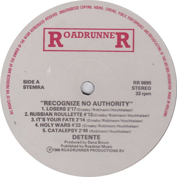 Détente : Recognize No Authority (LP, Album)