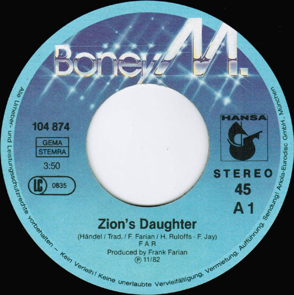 Boney M. : Zion's Daughter / White Christmas (7", Single)