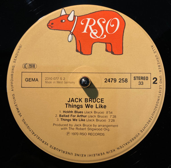 Jack Bruce With John McLaughlin, Dick Heckstall-Smith, Jon Hiseman : Things We Like (LP, Album, RE)