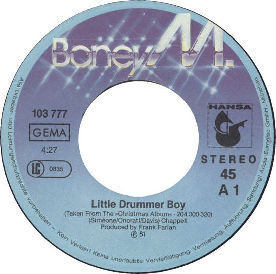 Boney M. : 6 Years Of Boney M. Hits  (Boney M. On 45) (7", Single)