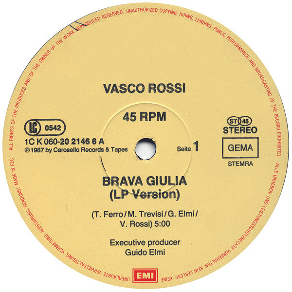 Vasco Rossi : Brava Giulia / Ciao (12", Maxi)
