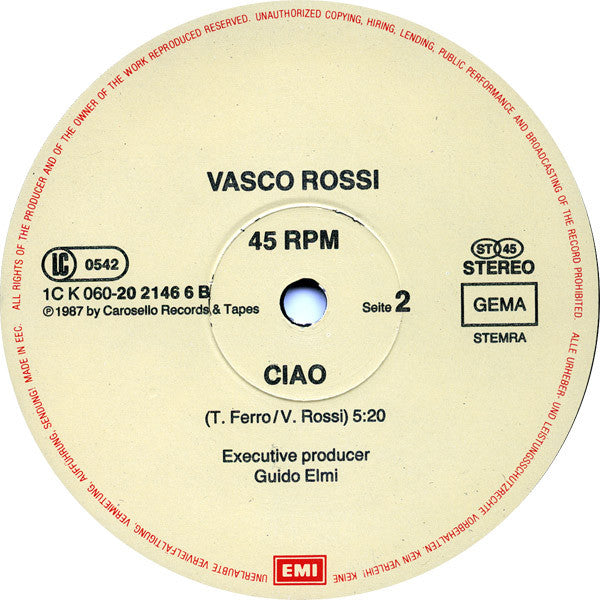 Vasco Rossi : Brava Giulia / Ciao (12", Maxi)