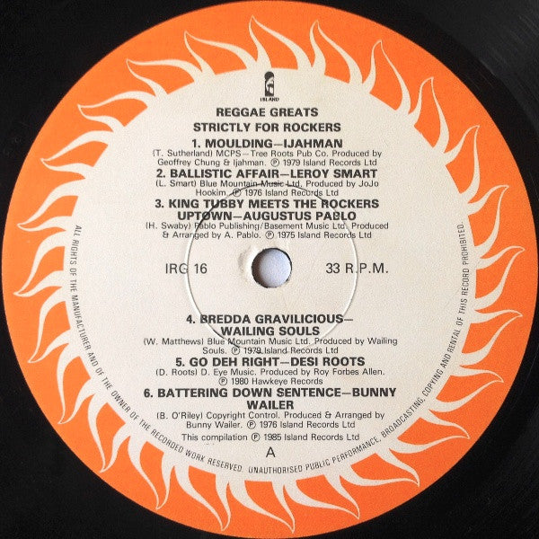 Various : Reggae Greats - Strictly For Rockers (LP, Comp)