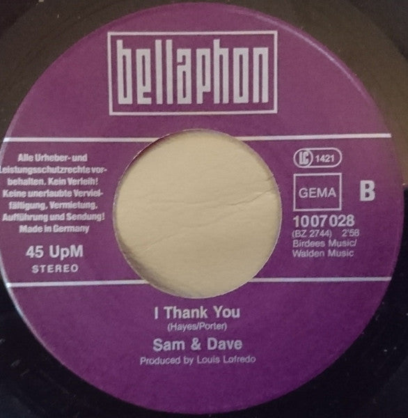 Sam & Dave : Hold On, I'm Comin' / I Thank You (7", Single, RE)