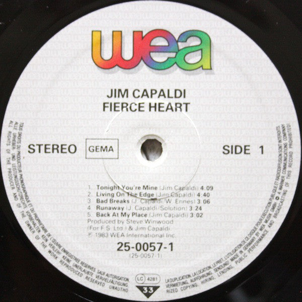 Jim Capaldi : Fierce Heart (LP, Album)