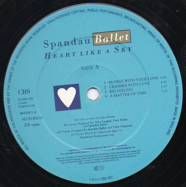 Spandau Ballet : Heart Like A Sky (LP, Album)