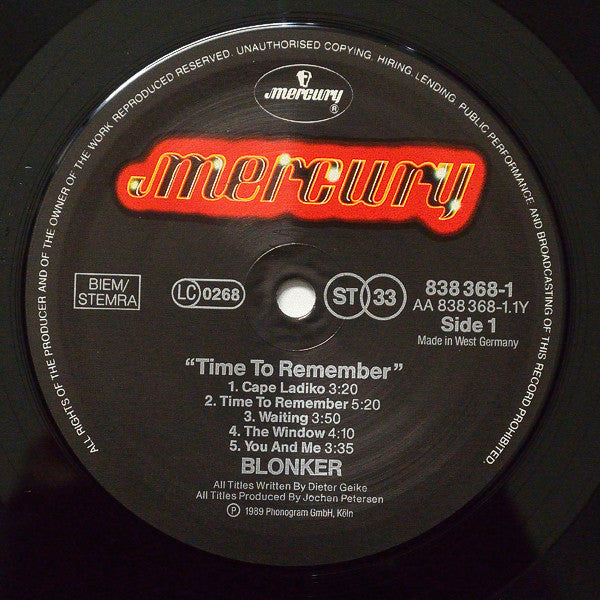 Blonker : Time To Remember (LP, Album)