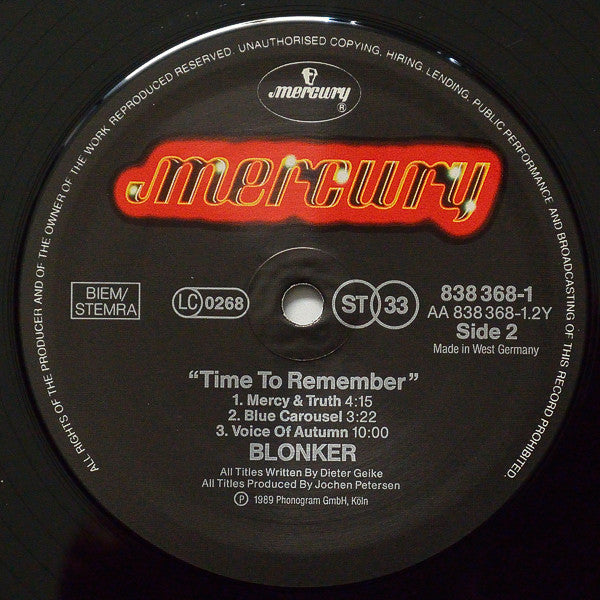 Blonker : Time To Remember (LP, Album)