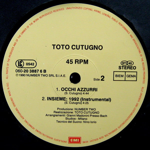 Toto Cutugno : Insieme: 1992 (12", Maxi)