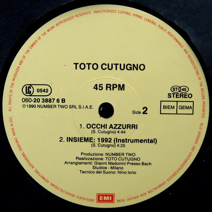 Toto Cutugno : Insieme: 1992 (12", Maxi)