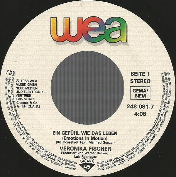 Veronika Fischer : Ein Gefühl Wie Das Leben (7", Single)