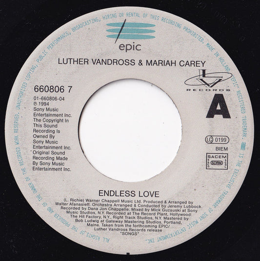 Luther Vandross & Mariah Carey : Endless Love (7", Jukebox)