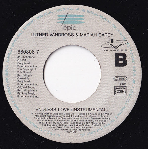 Luther Vandross & Mariah Carey : Endless Love (7", Jukebox)