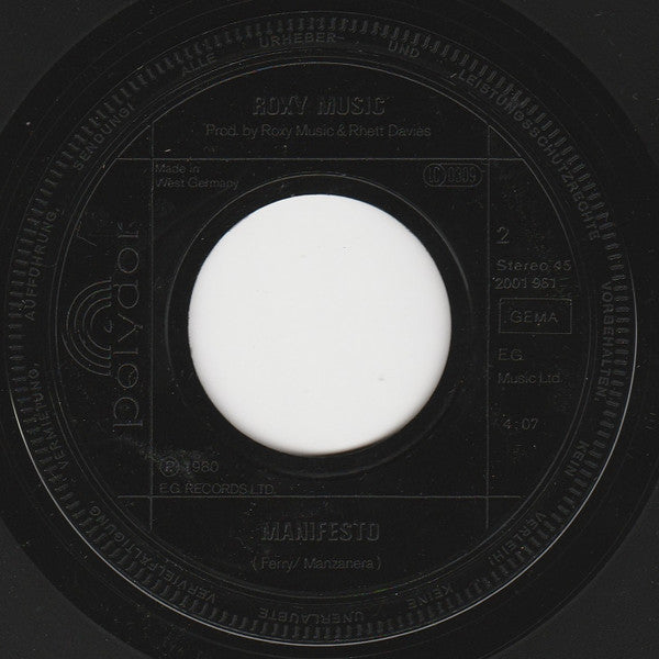 Roxy Music : Over You (7", Single, Bla)