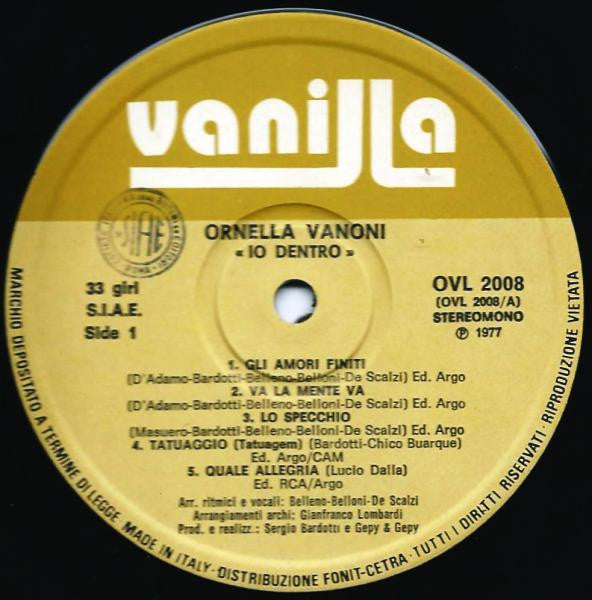 Ornella Vanoni : Io Dentro (LP, Album)