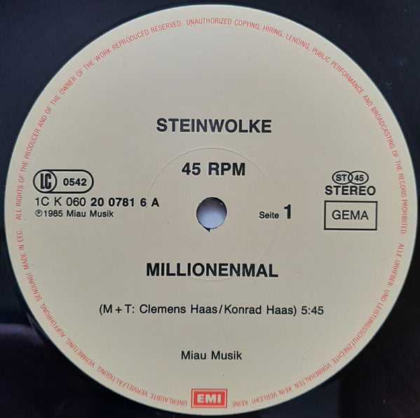 Steinwolke : Millionenmal (12", Maxi)