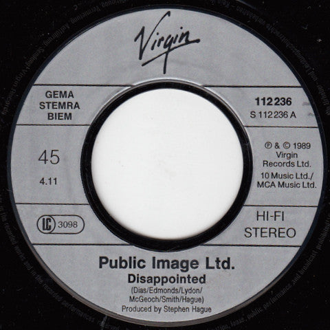Public Image Ltd* : Disappointed (7", Single)