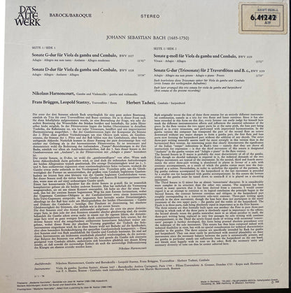 Johann Sebastian Bach : Gambensonaten, Triosonate G-dur Um 1720 (LP, RE, Blu)