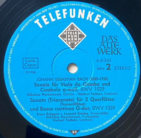 Johann Sebastian Bach : Gambensonaten, Triosonate G-dur Um 1720 (LP, RE, Blu)