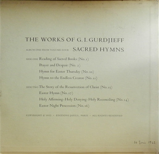 G.I. Gurdjieff* - Thomas De Hartmann : The Works Of G.I. Gurdjieff Played By Thomas De Hartmann / Album One (Sacred Hymns) (LP, Album)
