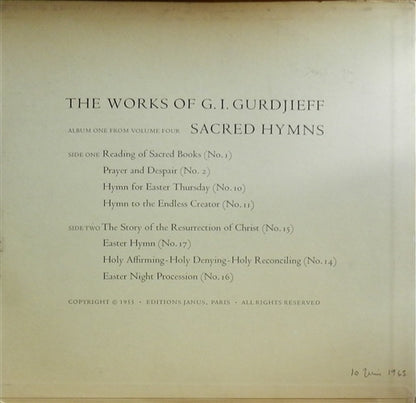 G.I. Gurdjieff* - Thomas De Hartmann : The Works Of G.I. Gurdjieff Played By Thomas De Hartmann / Album One (Sacred Hymns) (LP, Album)