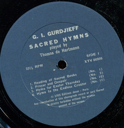G.I. Gurdjieff* - Thomas De Hartmann : The Works Of G.I. Gurdjieff Played By Thomas De Hartmann / Album One (Sacred Hymns) (LP, Album)