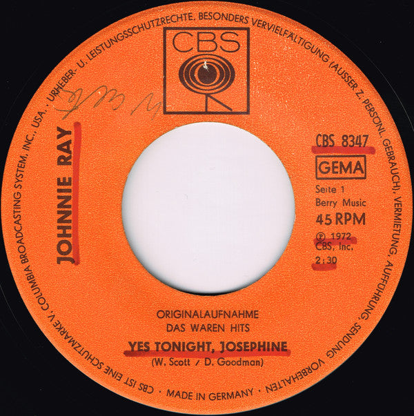 Johnnie Ray : Yes Tonight, Josephine / Just Walking In The Rain (7", Single)