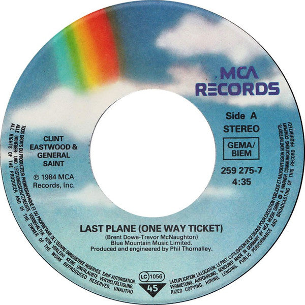Clint Eastwood And General Saint : Last Plane (One Way Ticket) (7", Single)