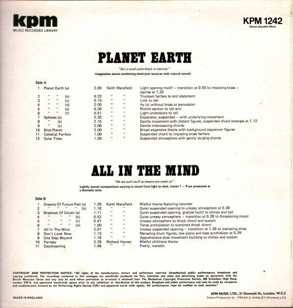 Keith Mansfield / Richard Harvey (2) : Planet Earth / All In The Mind (LP)