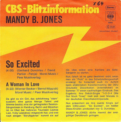 Mandy B. Jones : So Excited (7", Single, Promo)