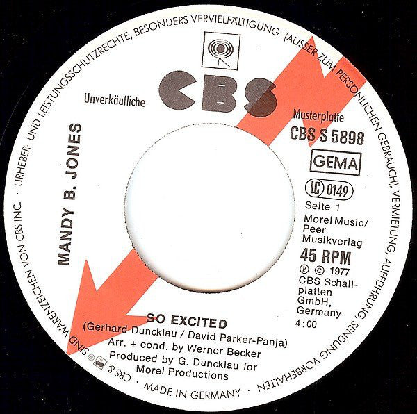 Mandy B. Jones : So Excited (7", Single, Promo)