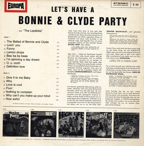 The Lipsticks : Let's Have A Bonnie & Clyde Party (LP, Album)