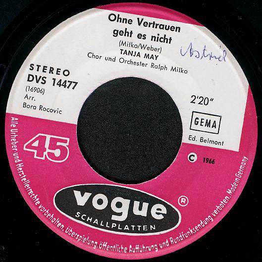Tanja May : Ohne Vertrauen Geht Es Nicht / Junger Mann (7", Single)