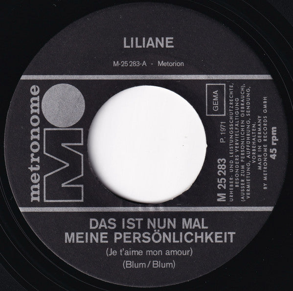 Liliane : Das Ist Nun Mal Meine Persönlichkeit (7", Single)