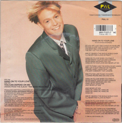 Jason Donovan : Hang On To Your Love (7", Single)