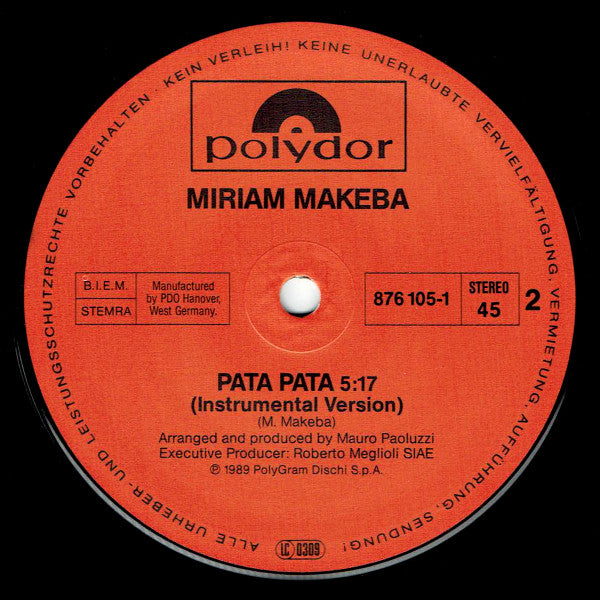 Miriam Makeba : Pata Pata (Remix Dance Version '89) (12")