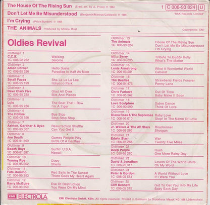 The Animals : The House Of The Rising Sun / Don't Let Me Be Misunderstood / I'm Crying (7")