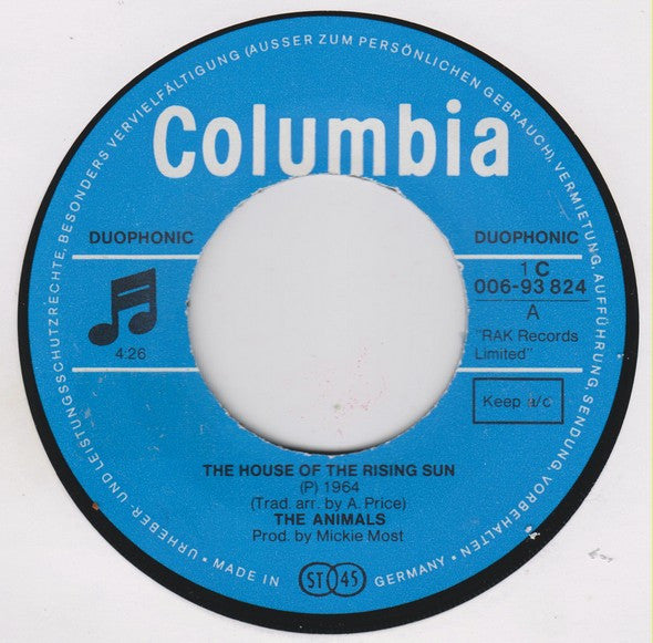 The Animals : The House Of The Rising Sun / Don't Let Me Be Misunderstood / I'm Crying (7")