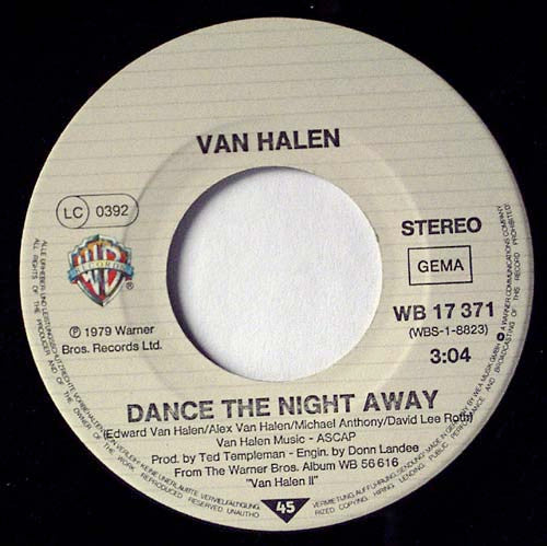 Van Halen : Dance The Night Away (7", Single)