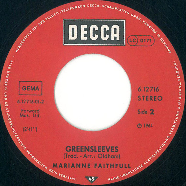 Marianne Faithfull : As Tears Go By (7", Single, RE)