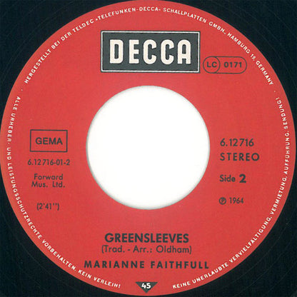 Marianne Faithfull : As Tears Go By (7", Single, RE)