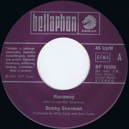 Bobby Sherman : Runaway (7", Single)