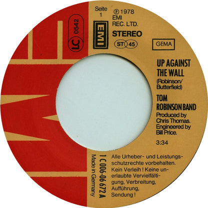 Tom Robinson Band : Up Against The Wall (7", Single)