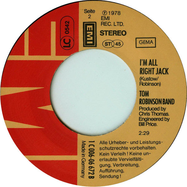 Tom Robinson Band : Up Against The Wall (7", Single)