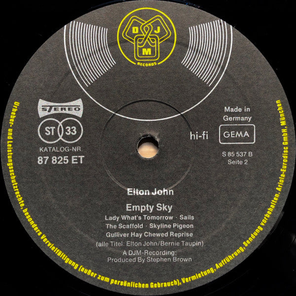 Elton John : Empty Sky (LP, Album, RE, Gat)