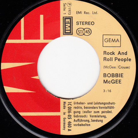 Bobbie McGee : Rock And Roll People (7", Single)