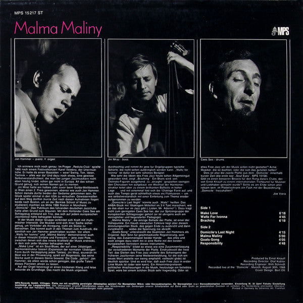 The Jan Hammer Trio : Malma Maliny (LP, Album)