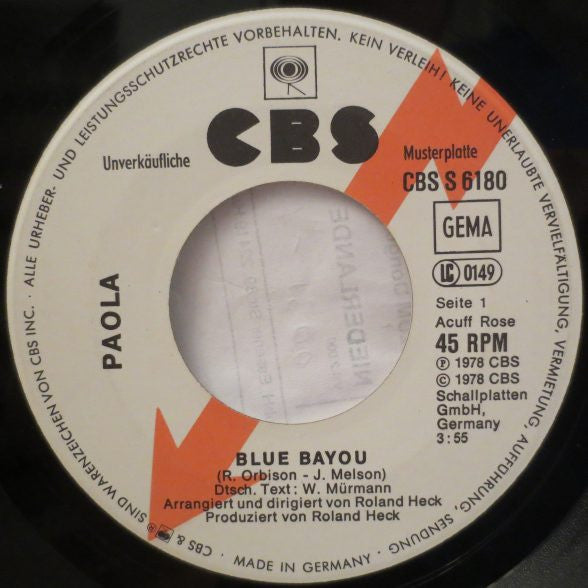 Paola (2) : Blue Bayou (7", Single, Promo)